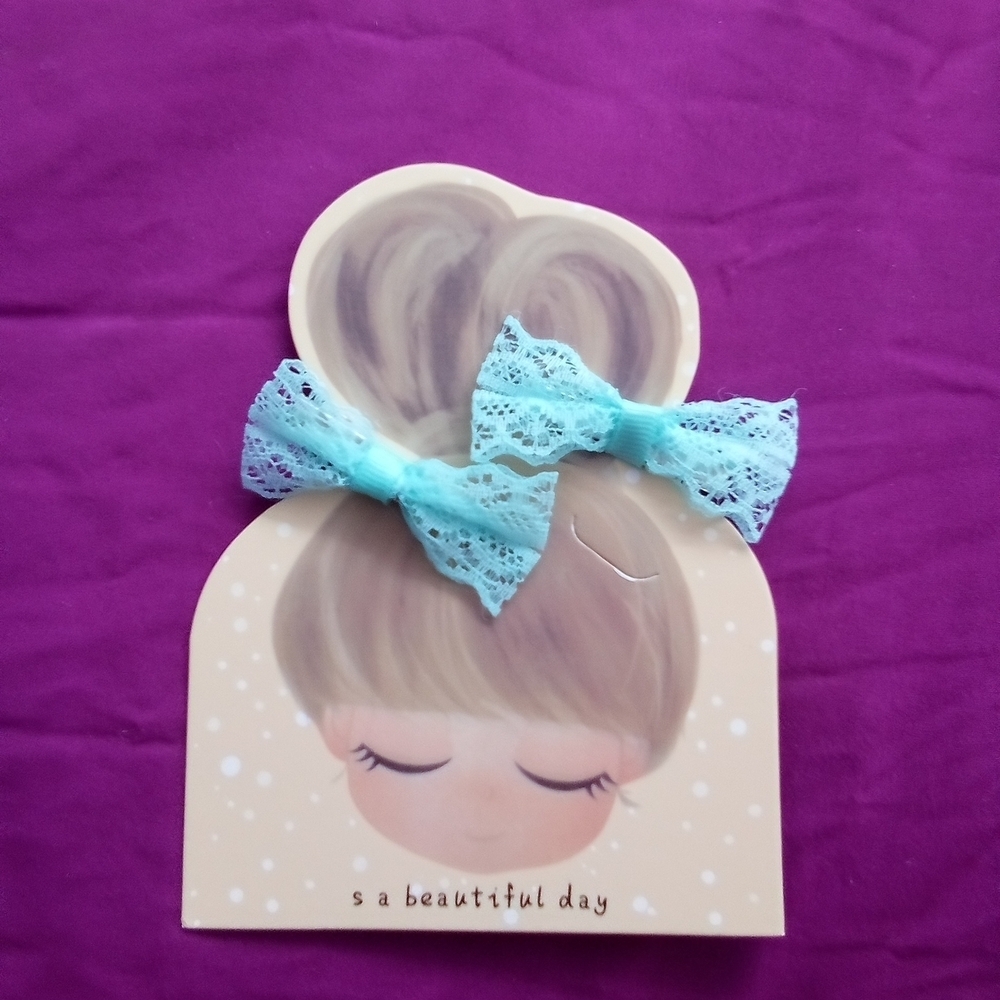 Kids Lace Hair Bows - Blue ( Home Box )